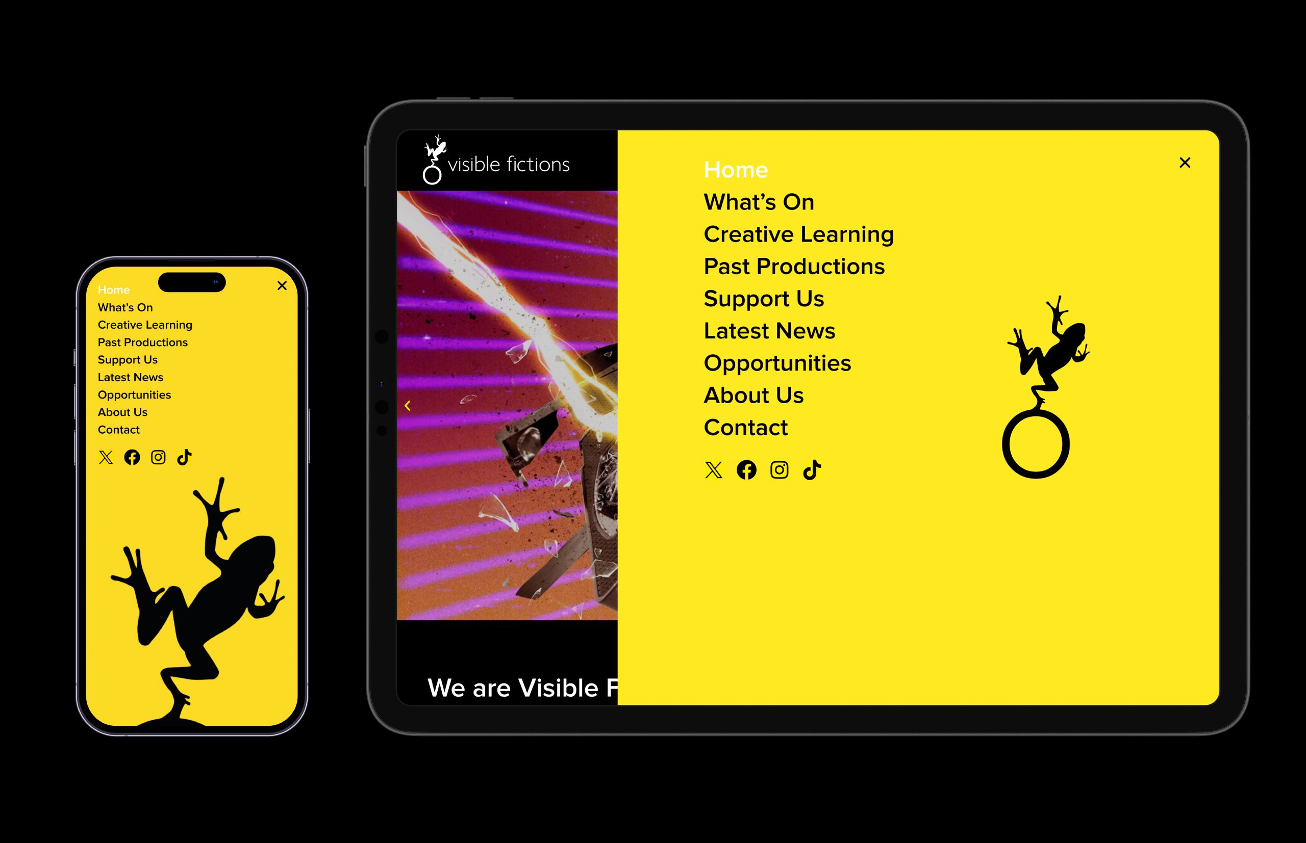 Mobile and iPad devices showing the Visible Fictions website