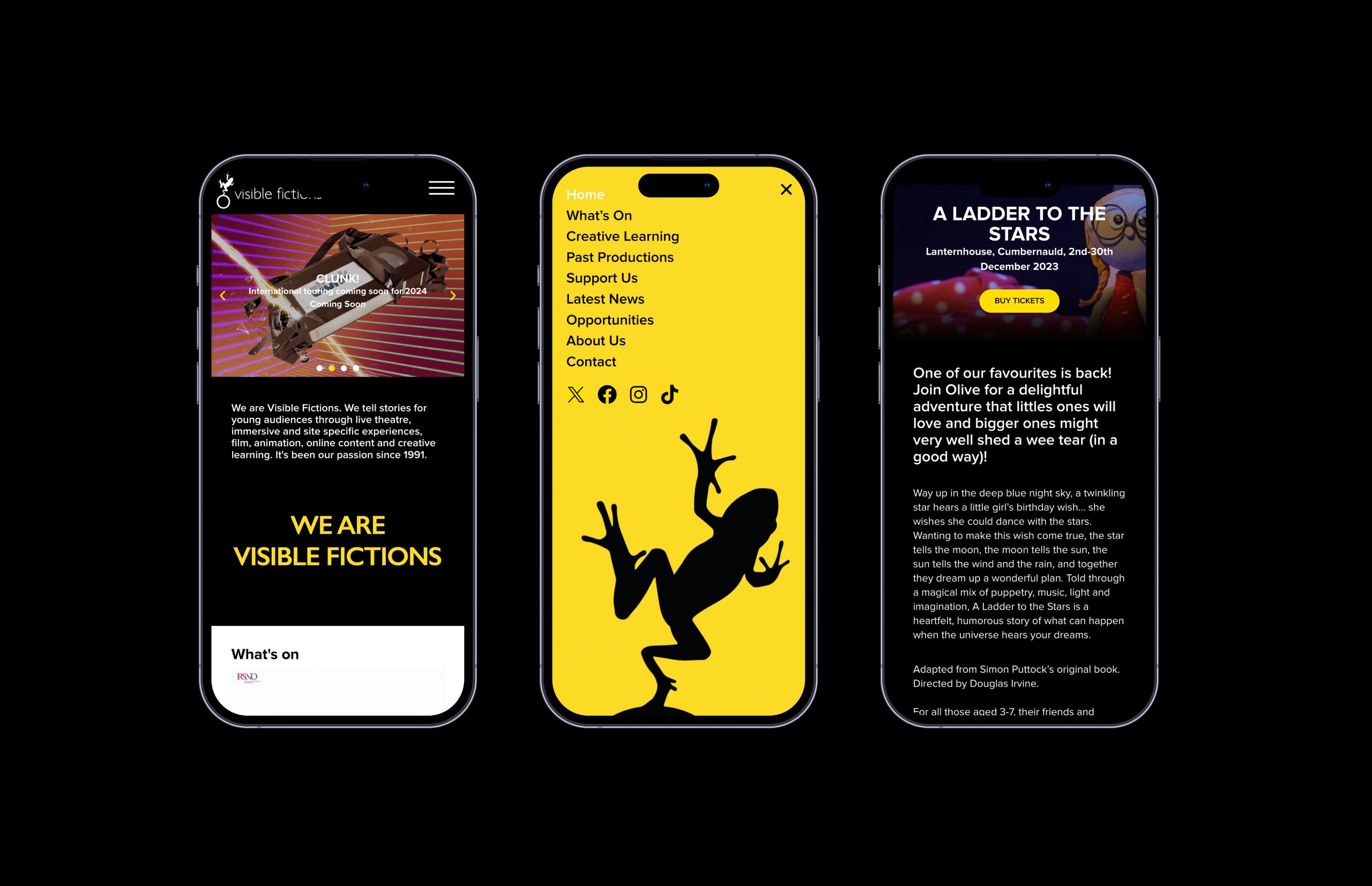 Mobile devices showing the Visible Fictions website